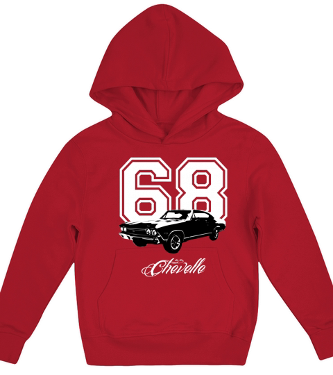 1968 Chevelle Three Quarter Angle View with Year and Model Name Dark Color Kids Hoodie