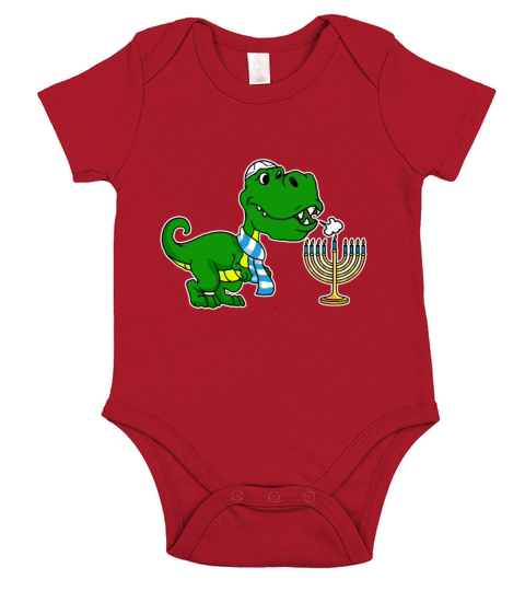 Bar Mitzvah T-Rex Dinosaur Menorah Happy Hanukah Short Sleeve Baby One-Piece