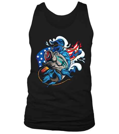 American Flag Fishing Gift Hooked Fish Vintage USA Men's Tank Top