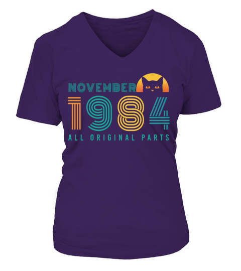 Born November 1984 Cat Vintage Women's V-Neck T-shirt