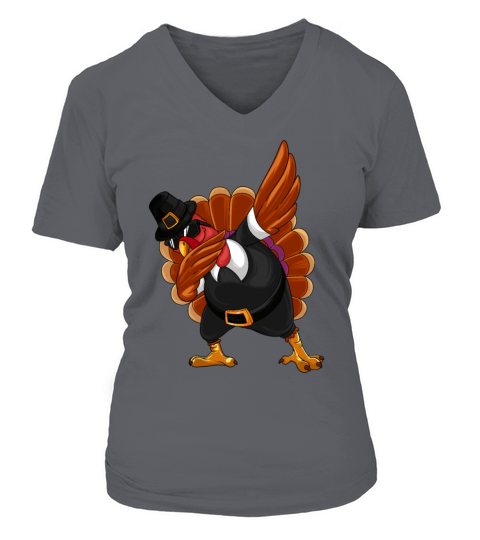 Thanksgiving Day Dabbing Turkey Pilgrim Boys Girls Women's V-Neck T-shirt
