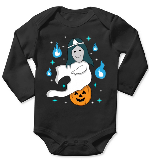 Cute Anime-style Japanese Ghost With Pumpkin Long Sleeve Baby One-Piece