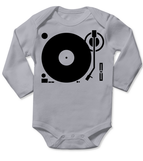 headphones record disc platter disk dj play vinyl Long Sleeve Baby One-Piece