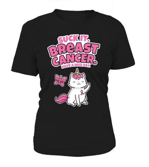 Suck It Breast Cancer Quote Caticorn Butterfly Women's T-Shirt