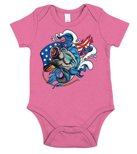 American Flag Fishing Gift Hooked Fish Vintage USA Short Sleeve Baby One-Piece