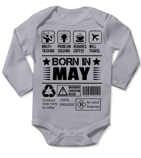 Born In May Long Sleeve Baby One-Piece