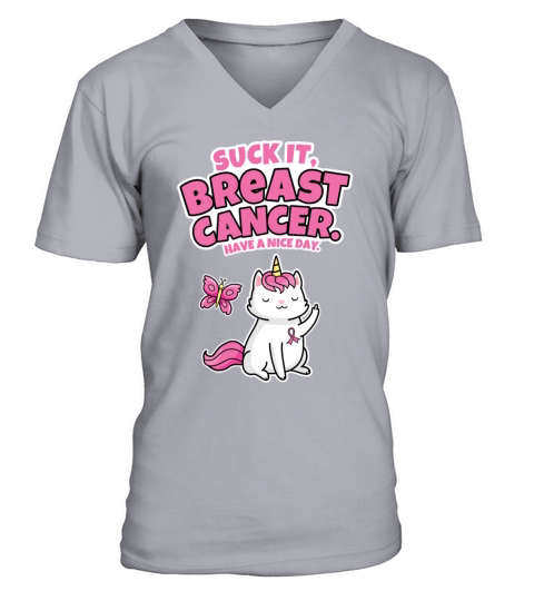 Suck It Breast Cancer Quote Caticorn Butterfly Men's V-Neck T-shirt