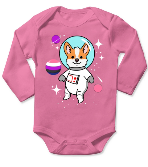 Corgi Space Genderfluid Pride Long Sleeve Baby One-Piece