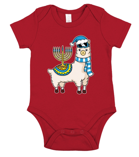 Chanukah Alpaca Happy Hanukkah Llama Menorah Short Sleeve Baby One-Piece