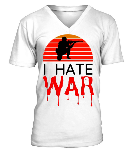 Hate war bloody text retro vintage design V-Neck T-shirt