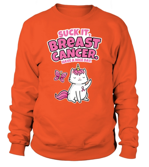 Suck It Breast Cancer Quote Caticorn Butterfly Women's Sweatshirt