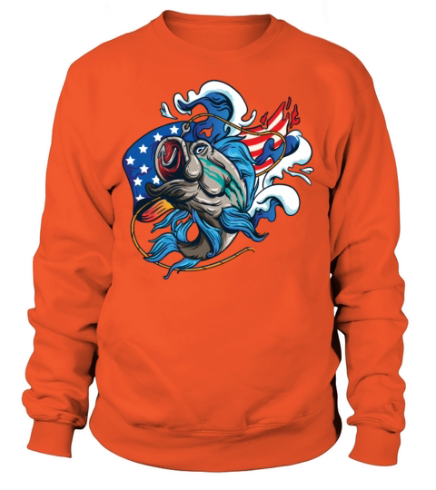American Flag Fishing Gift Hooked Fish Vintage USA Men's Sweatshirt