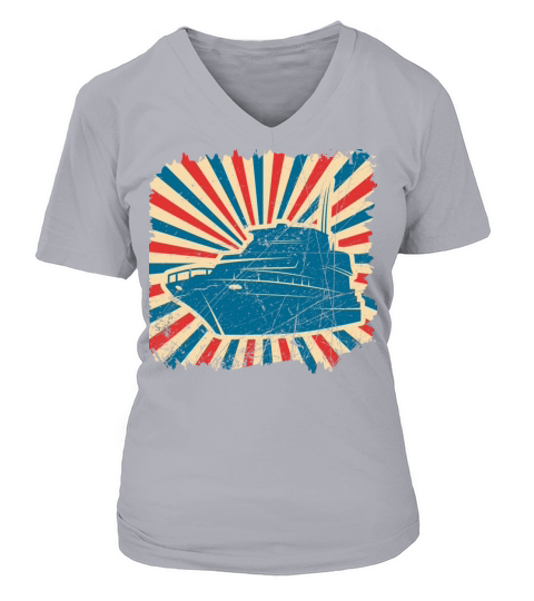 Sailing boat sailboat captain sea yacht retro sail Women's V-Neck T-shirt