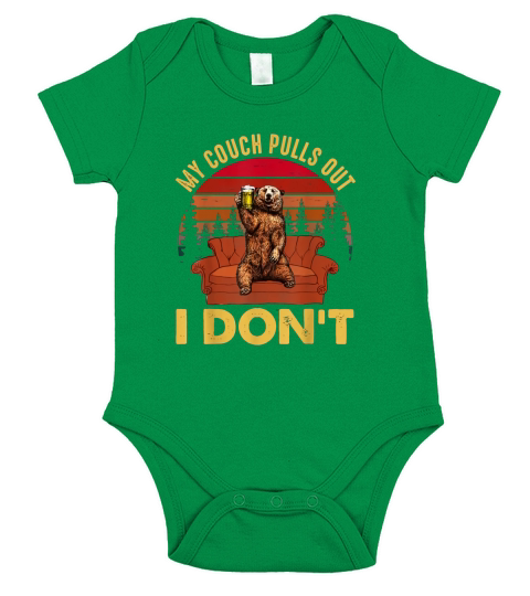 My couch pulls out i don’t Bear Drinking Beer Retro Vintage T Shirt Short Sleeve Baby One-Piece