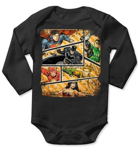 Justice League Comic Book Panels Long Sleeve Baby One-Piece