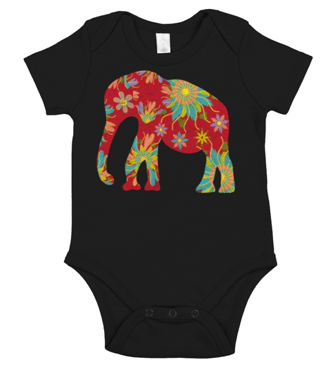Elephant with Flowers Short Sleeve Baby One-Piece