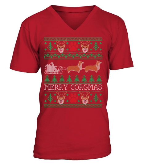 Funny Corgi Dog Lover Owner Corgi Ugly Christmas Men's V-Neck T-shirt