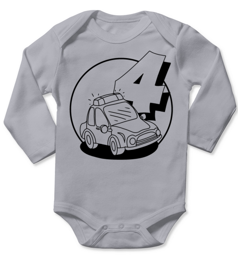 Police car and the number 4 Long Sleeve Baby One-Piece