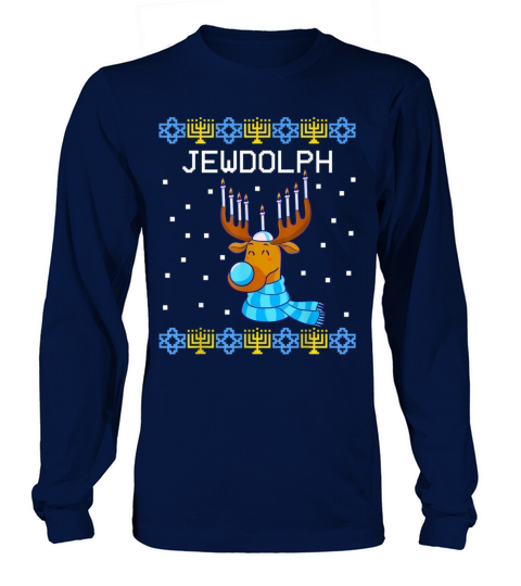 Merry Christmas Jewdolph Ugly Hanukkah Sweater Reindeer Women's Long Sleeve