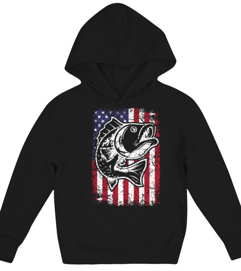 Vintage American Flag Fishing Bass Fisherman Gift Kids Hoodie