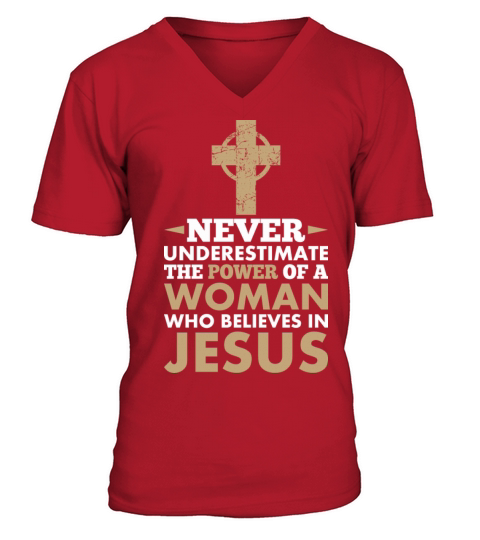 Never Underestimate The Power Of A Woman Jesus Men's V-Neck T-shirt