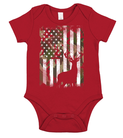 Camo American Flag Deer Hunter Hunting Short Sleeve Baby One-Piece