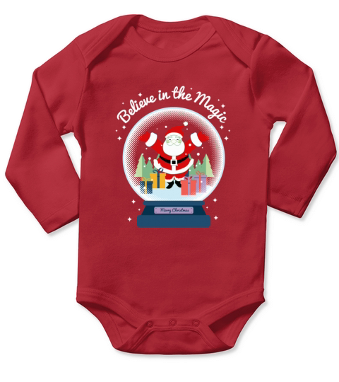 Believe In The Magic Merry Christmas Santa Snow Gl Long Sleeve Baby One-Piece