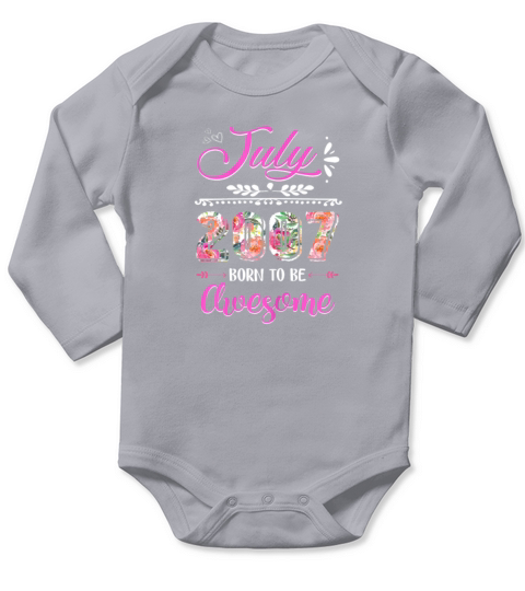 July 2007 12 Years Old 12th Birthday Womens Flower Long Sleeve Baby One-Piece