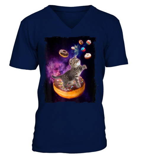 Abyssinian Cat Design Space Donuts Kitty in Spac Men's V-Neck T-shirt