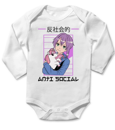 Kawaii Video Gamer Otaku Anti Social Unicorn Anime Long Sleeve Baby One-Piece