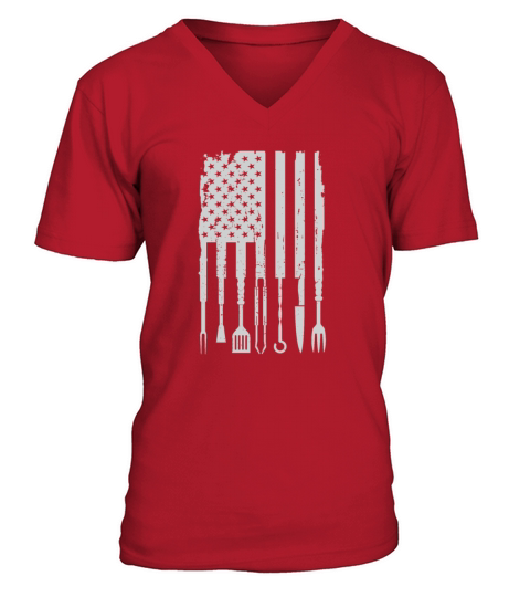 Vintage BBQ Smoker Grilling Barbecue Pitmaster American Flag Premium V-Neck T-shirt