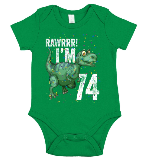 Rawrrr I Am 74 Funny Dinosaur Birthday Short Sleeve Baby One-Piece