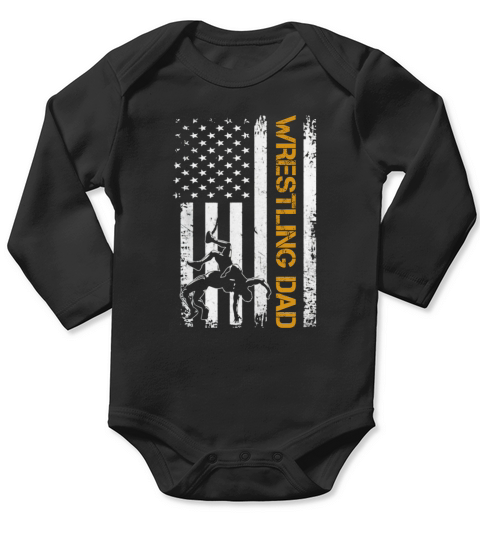 Vintage USA Wrestling Dad American Flag Fathers Day shirt Long Sleeve Baby One-Piece
