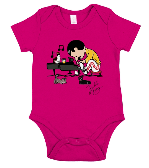 Freddie Mercury and cats playing piano shirt Short Sleeve Baby One-Piece