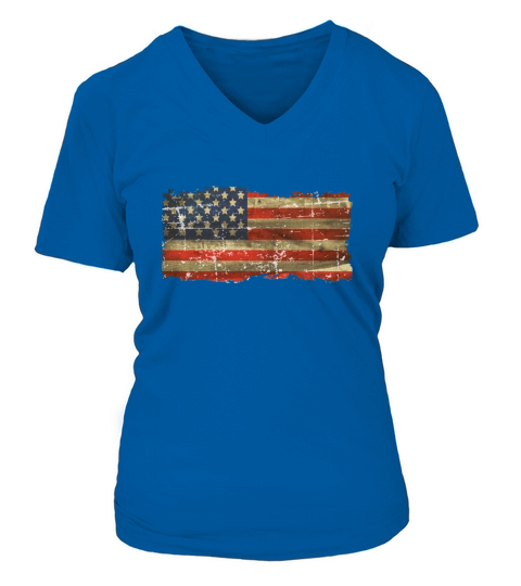 12 Vintage Distress US Flag 10 V-neck T-Shirt Woman