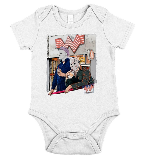 Jason Voorhees and Michael Myers drinking Whataburger Short Sleeve Baby One-Piece