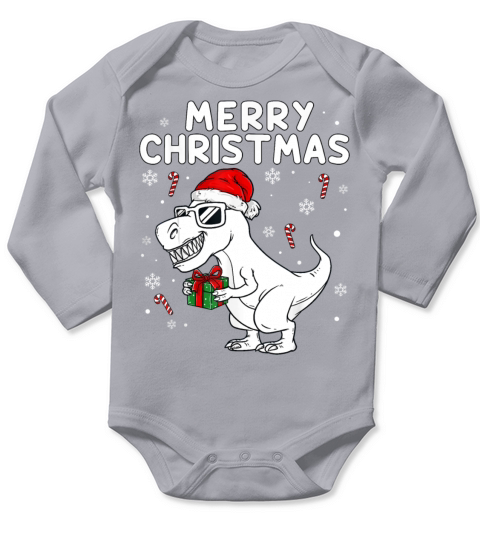 Merry Christmas T Rex Dinosaur Funny Family Xmas Long Sleeve Baby One-Piece