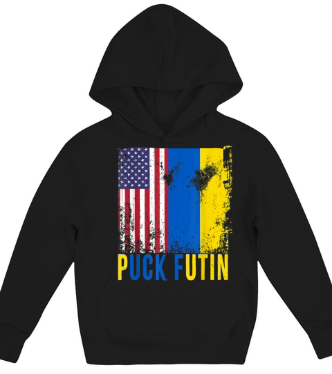Puck Futin Ukraine Flag American Support Ukraine Kids Hoodie