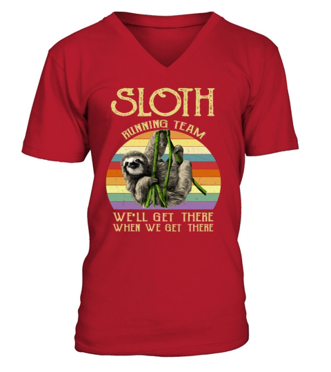 Vintage Sloth Running Team We ll Get There Funny Men's V-Neck T-shirt