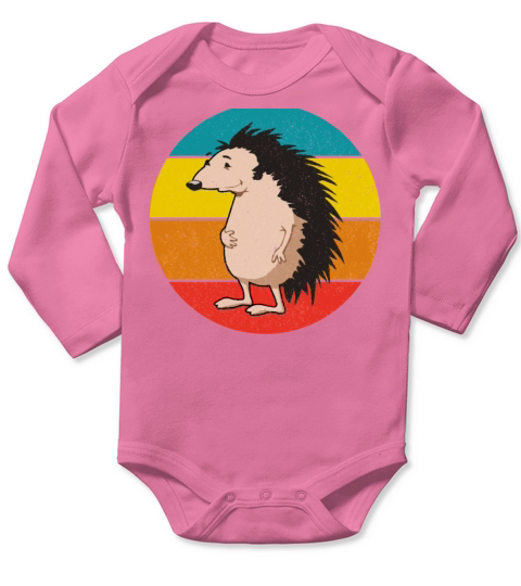Vintage Retro Sunset Style Cute Hedgehog Funny Long Sleeve Baby One-Piece
