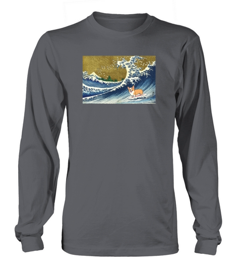 Corgi dog surfing The Great Wave Women's Long Sleeve