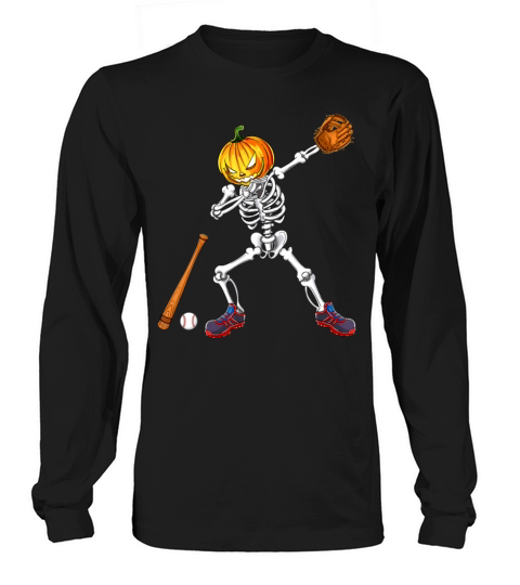 Dabbing Skeleton Pumpkin Baseball Halloween Men's Long Sleeve