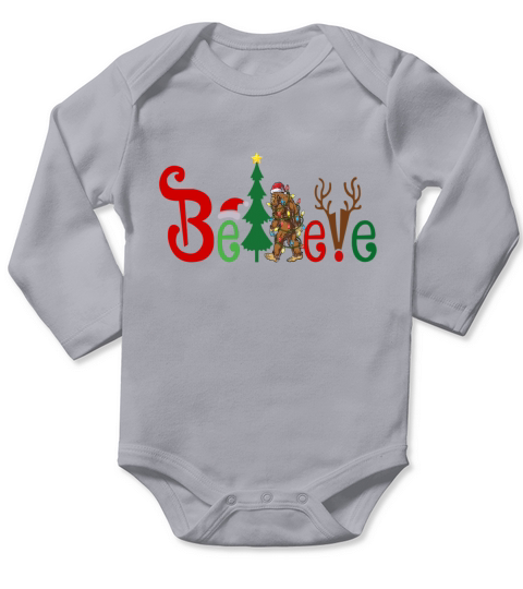 Santa Bigfoot believe Merry Christmas Long Sleeve Baby One-Piece