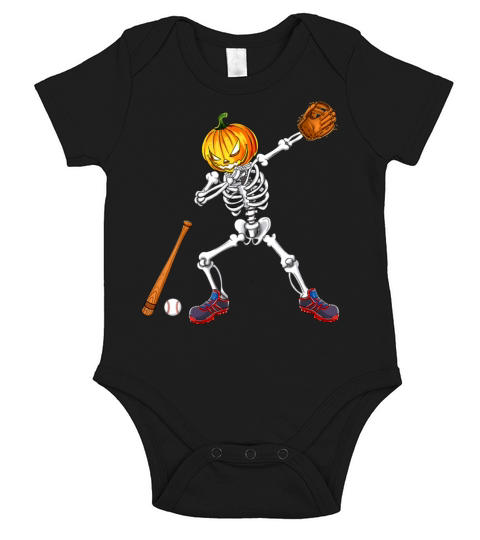 Dabbing Skeleton Pumpkin Baseball Halloween Short Sleeve Baby One-Piece