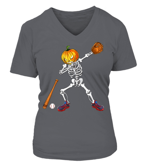 Dabbing Skeleton Pumpkin Baseball Halloween Women's V-Neck T-shirt