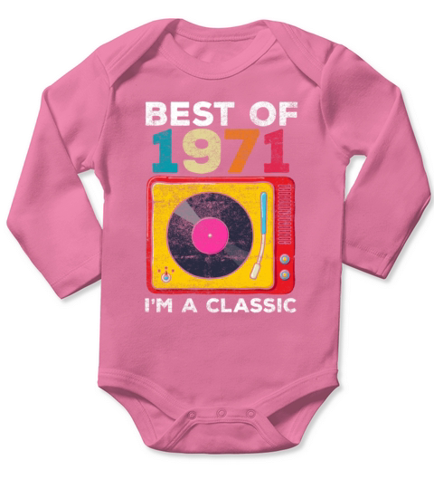 1971 Born Vintage 50th Birthday Vinyls Classic Mus Long Sleeve Baby One-Piece