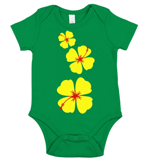 three hibiscus tropical flowers in a row down Short Sleeve Baby One-Piece