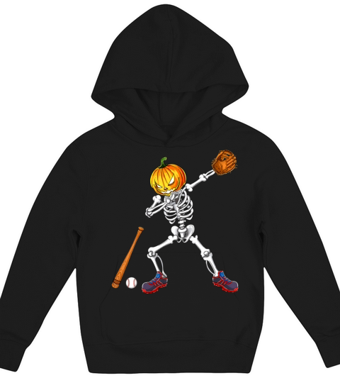 Dabbing Skeleton Pumpkin Baseball Halloween Kids Hoodie