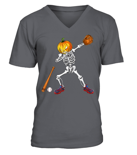 Dabbing Skeleton Pumpkin Baseball Halloween Men's V-Neck T-shirt