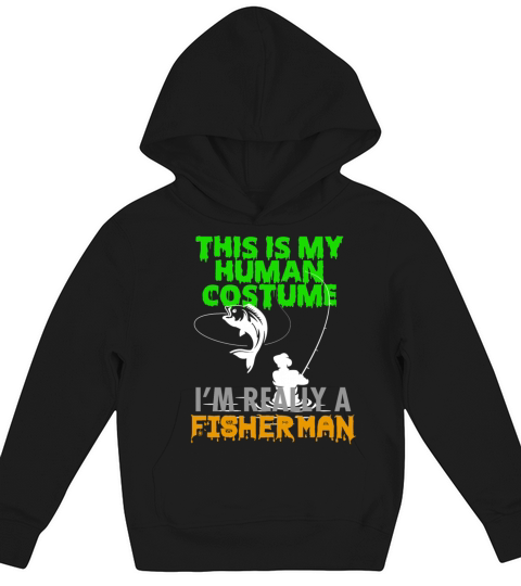 Halloween Fishing Fisherman Reel Rod Scary Skeleto Kids Hoodie